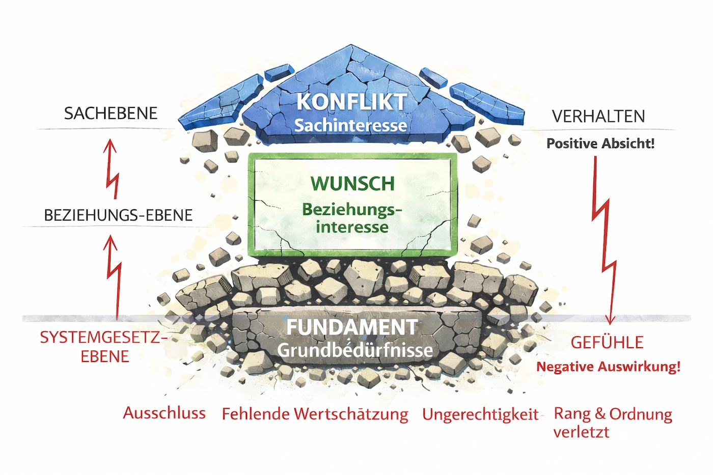 Die Ursache für Konflikte liegt im Fundament Hausmodell nach Dr. Dieter Bischop